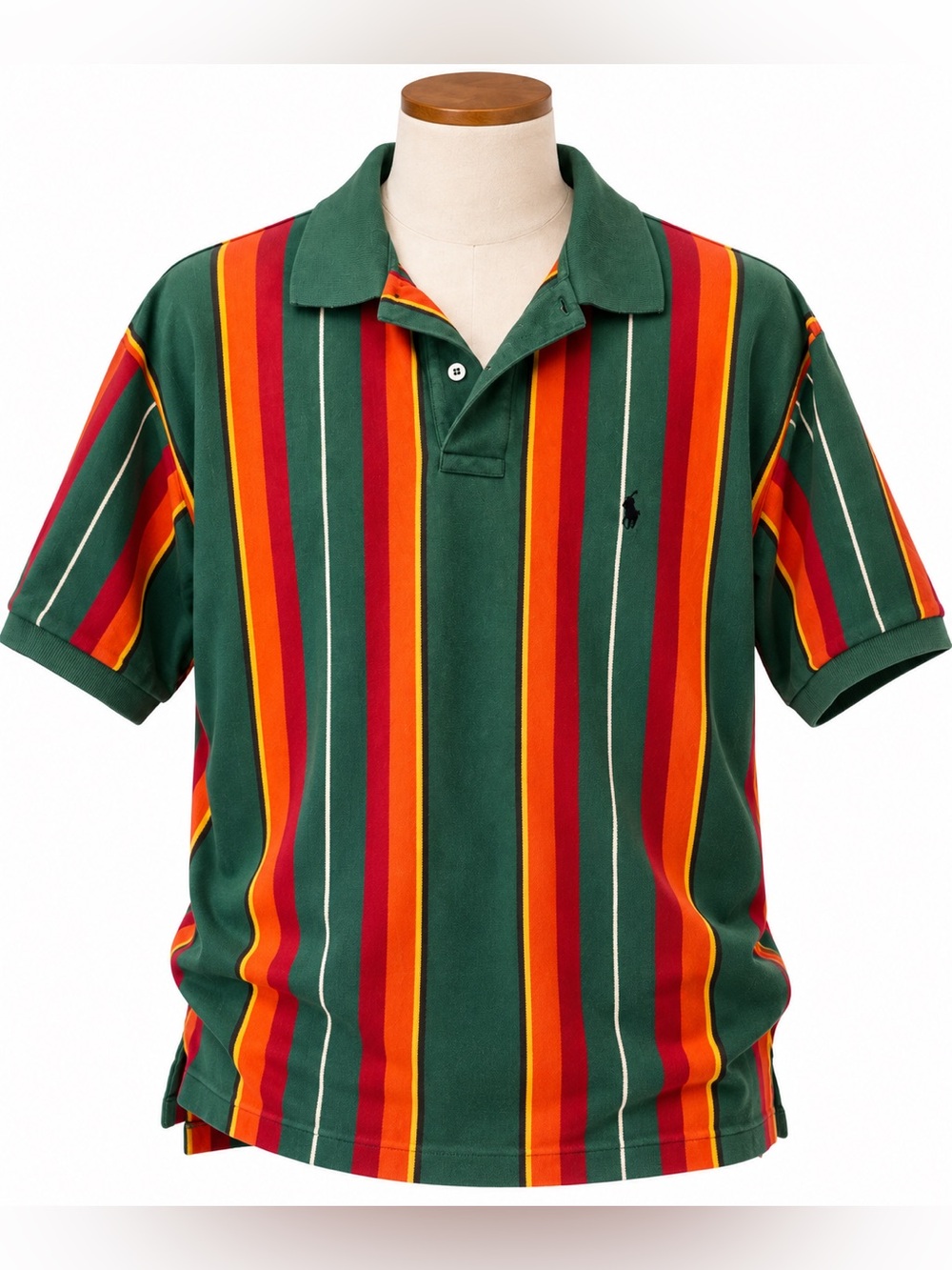Vintage Polo Ralph Lauren Striped Polo Shirt Green Orange Red Men’s XL 90s